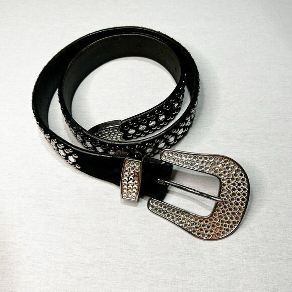BB Simon Calf-hair Belt Dark Brown with Swarovski Crystals and Silver Studs